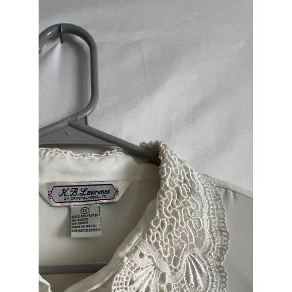 Vintage KB Lawrence Shirt Womens M Cream Button whimsical fairy Cottage Granny - Picture 2 of 4